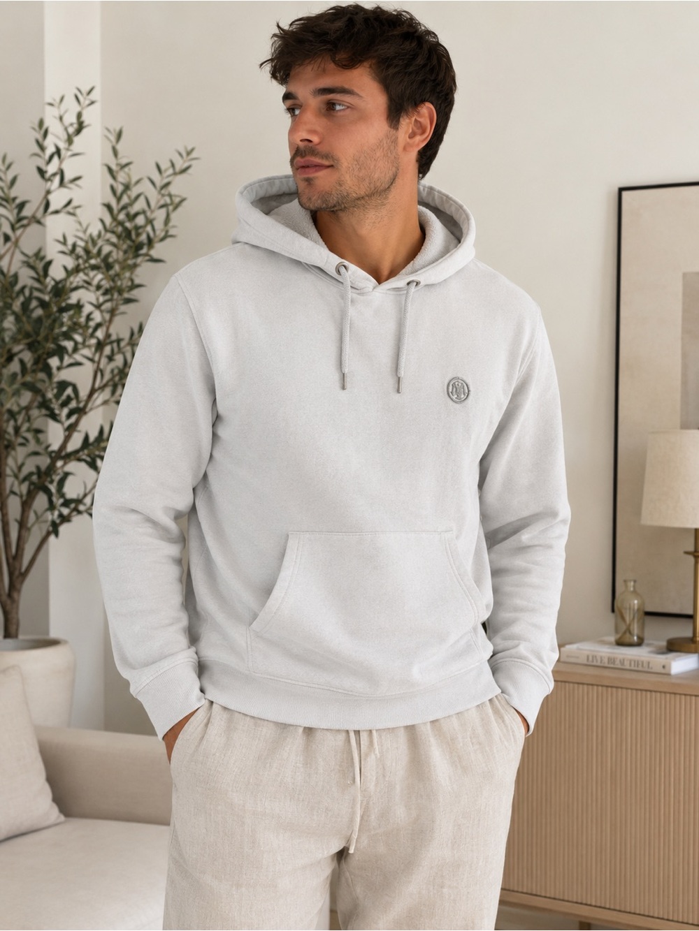 Mavi Men's Lightweight Hoodie Sweatshirt in Light Gray